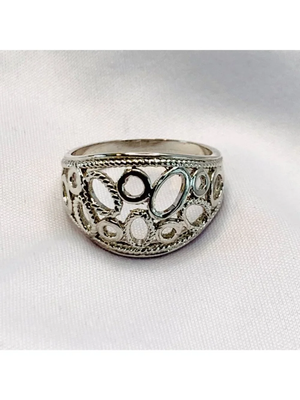 Pierced Sterling Silver 925 Circle Dome Ring 13.5MM Width Ring Size 8